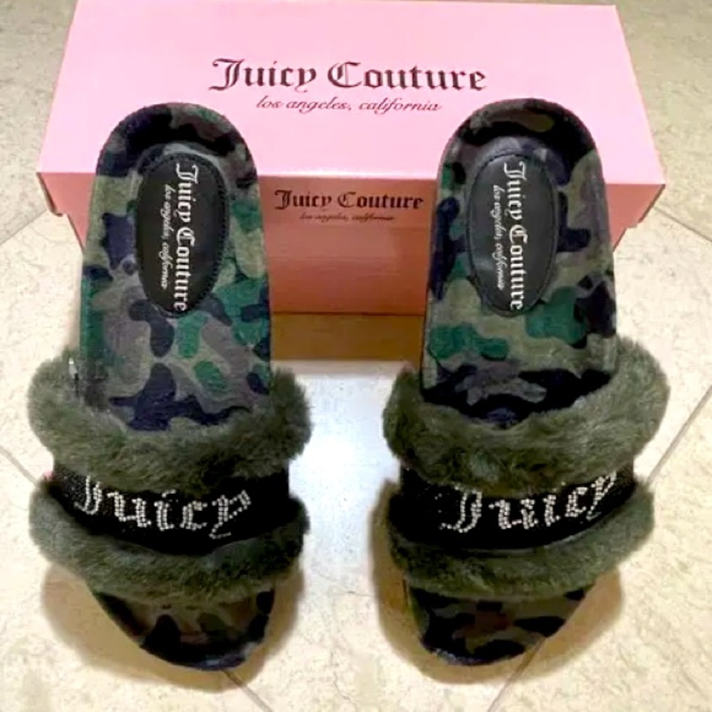 Juicy Couture Women's Camouflage Fur Slides